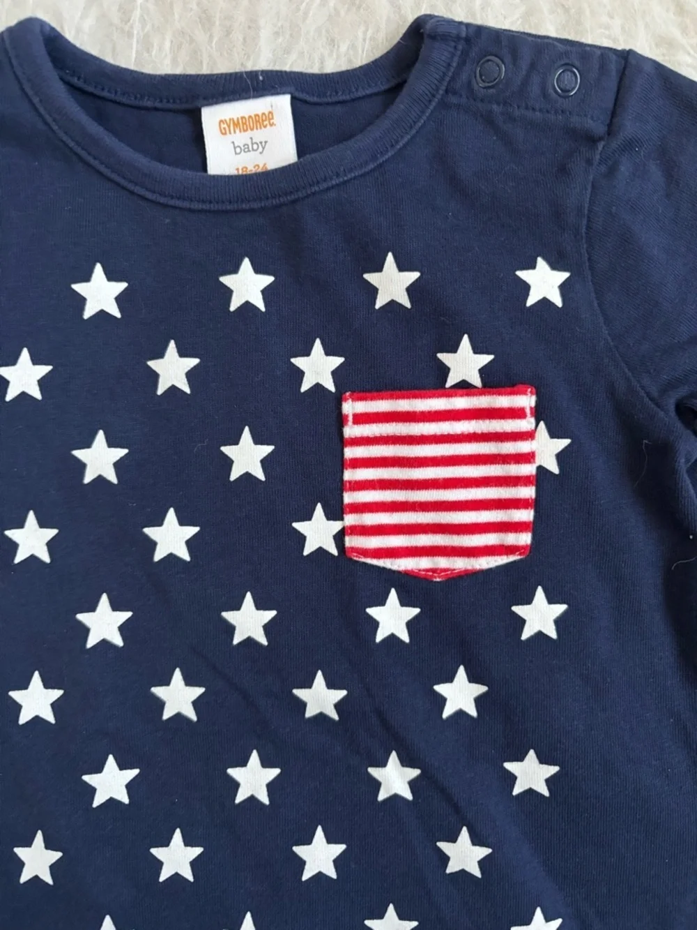 Gymboree Festive Stars & Stripes Navy Baby Romper with 3 Pockets
